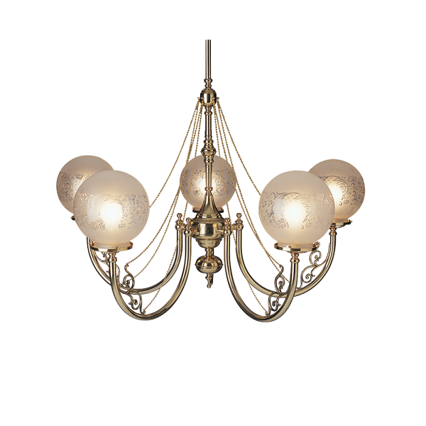 5 Arm Pendant with Glass Etched Spheres
