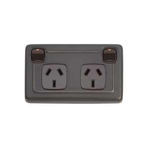 Flat Plate Socket with Rocker Switches - Brown Socket with Antique Copper Cover