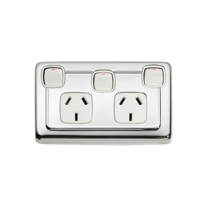 Flat Plate Socket with Rocker Switches - White Insert, Chrome Plate