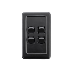 4 Gang Flat Plate Rocker Switch - Matt Black Insert, Matt Black