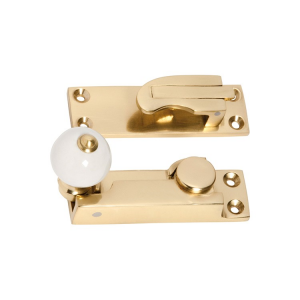 Porcelain Ball Sash Window Fastener - Polished Brass