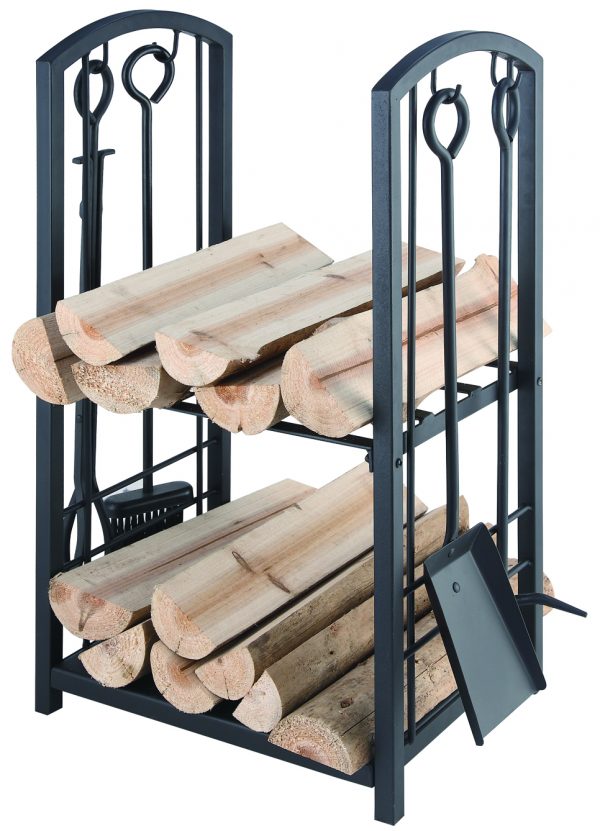 2 Tier Wood Rack with Firetools